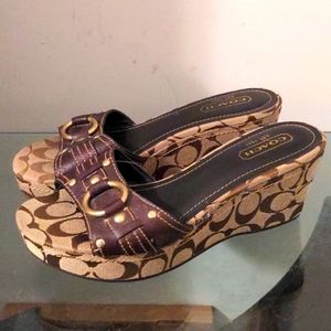 Coach Brown Monogram Platform Sandals